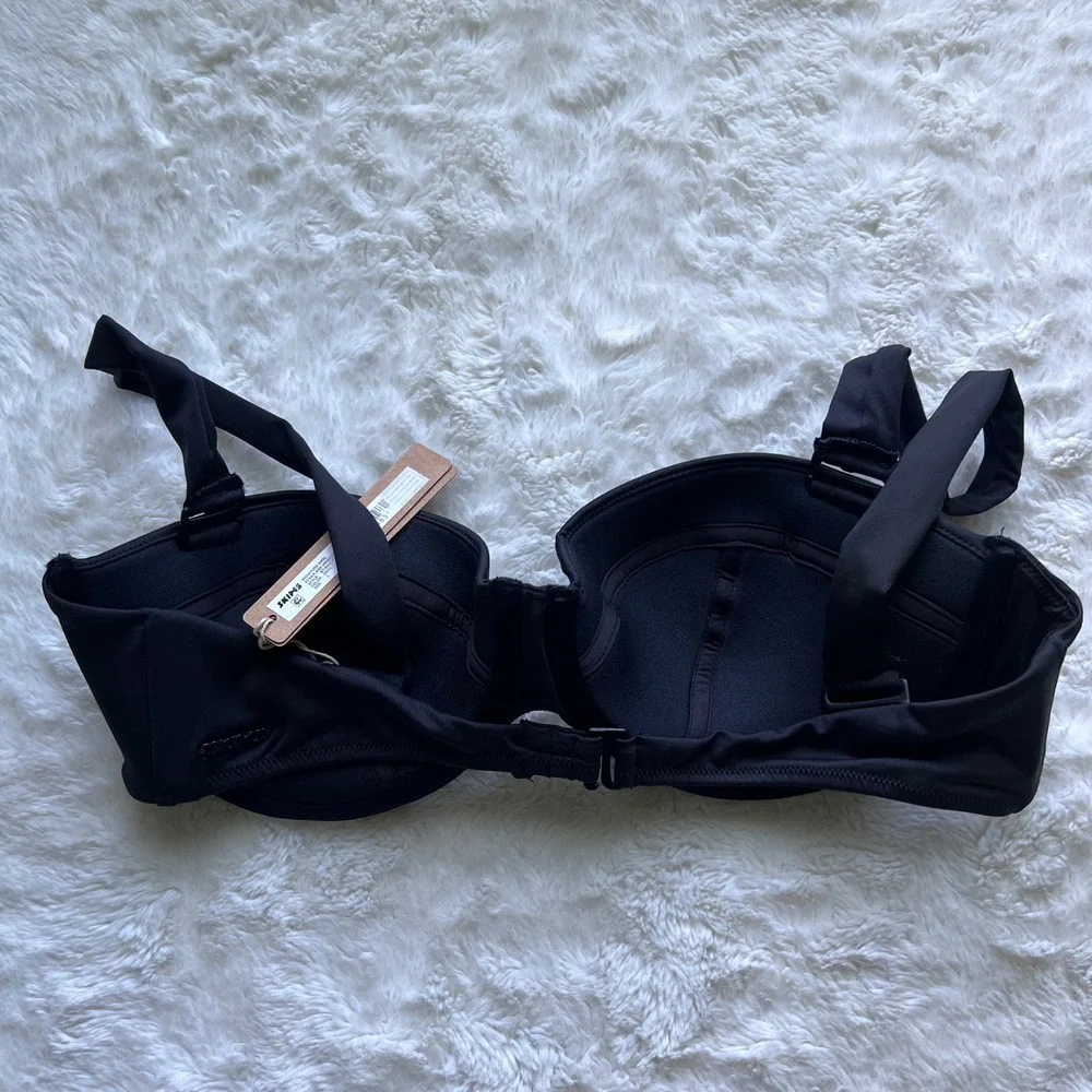 SKIMS‎ Signature Swim Strapless Underwire Top Onyx Black BT-BAN-7489W Large NWT